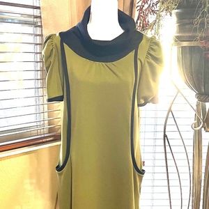 Scarlett Olive Green Midi Dress with Black Trim